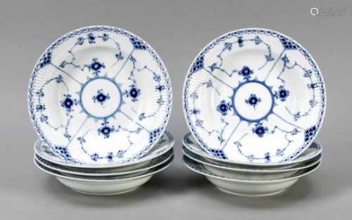 8 soup plates, Royal Copenhagen, mark since 1923, 1st quality, decor Blue Fluted half-lacein