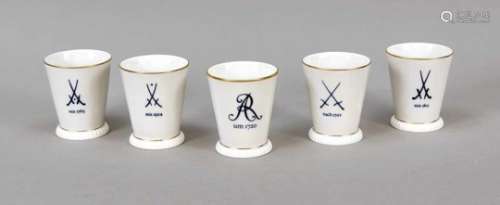 Five collector`s mugs, Meissen, 1997, 1999, 2003, 1st quality, view side with varioussword marks and