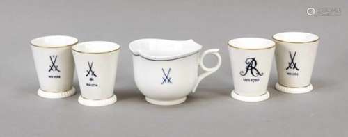 Four collector`smugs, Meissen, 1997, 2001, 1st quality, view side with various Sword marksand