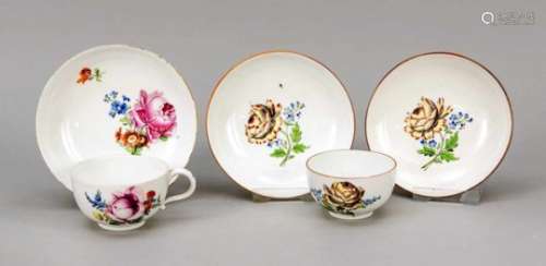 Five pieces, Meissen, Marcolini mark 1774-1814, 1st and 2nd quality, polychrome flowerpainting, gold