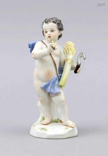 Figure, Meissen, after 1945, 1st choice, allegory of the autumn, putto with sickle andears of corn