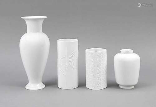 Four white vases, vase, KPM Berlin, after 2000, 2nd quality, Form Juventute, H. 25 cm,vase Form