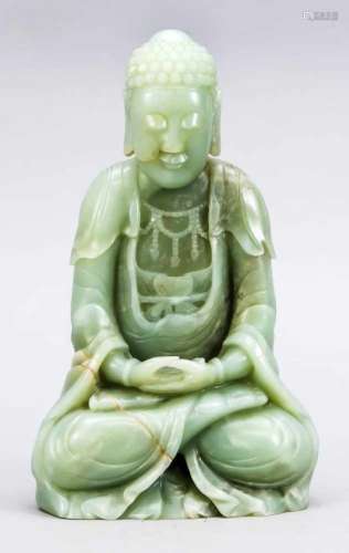 Jade Buddha, probably from the 18th century, body carved from light green jade, flatstance.