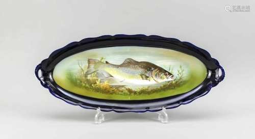 Fischplatte, Rosenthal, um 1900, polychromer Dekor mit schwimmendem Fisch, umgeben