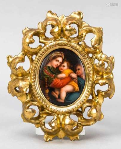 Miniature after Raphael, Italy, around 1900, small mural plate, Madonna della Sedia afterRaphael,