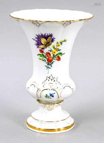 Small vase, Meissen, 1950s, 1st quality, crater vase with polychrome flower painting,model no. 2790,