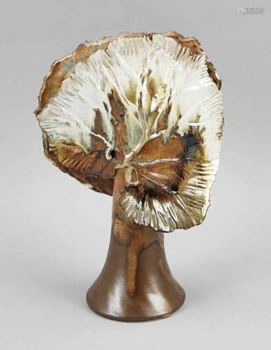 Artist vase, German, 20th cent., Ceramics, Mon.? K, vegetal form, conical body, entwinedby 2 large
