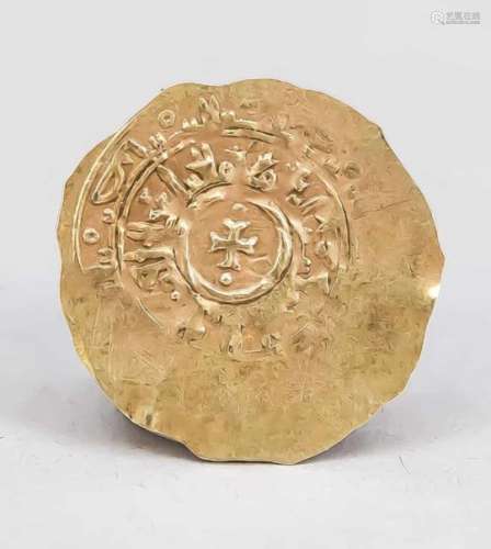 Goldmünze aus dem arabischen Raum, alter unbekannt, ca. 2 cm (unregelmäßiger Rand)