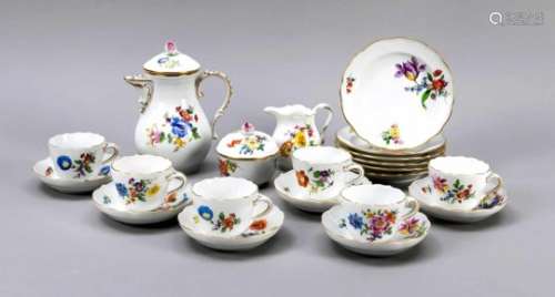 Mocha service for 6 people, 21 pieces, Meissen, marks 1957-72, 2nd quality, shape of newcutout,