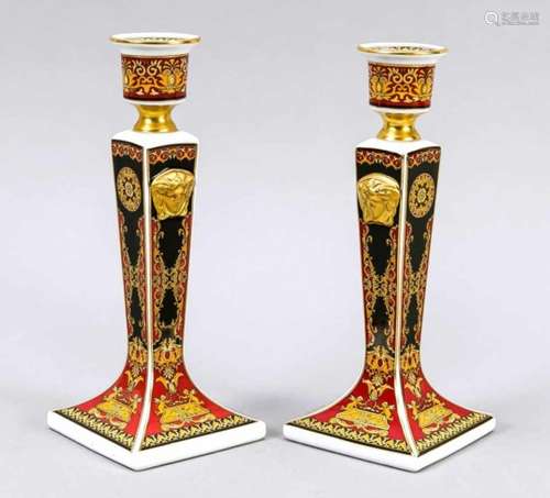 A pair of candle holders, Rosenthal, late 20th century, designed by Versace for Rosenthal,polychrome