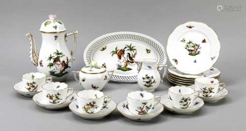 Mocha service for 6 people, 22 pieces, Herend, mark after 1967, polychrome painted, shapeOzier,