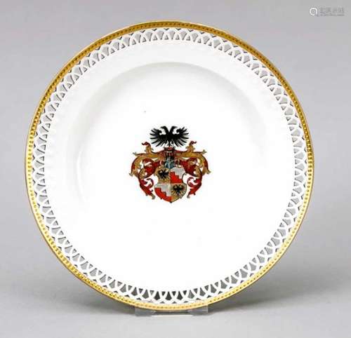 Plate, KPM Berlin, mark before 1945, 1st quality, year letter for 1912, openwork flag, inthe