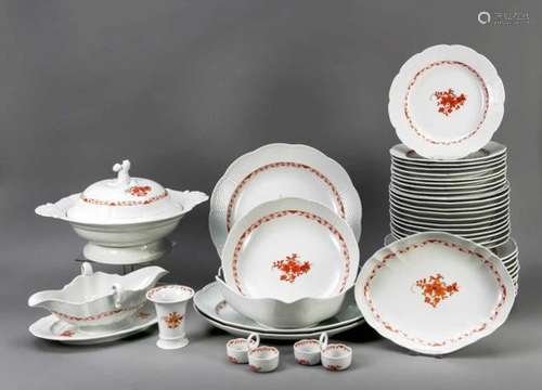 Large dinner service for 10 people, 42 pieces, Meissen, after 1950, 1st quality, formOzier, flower