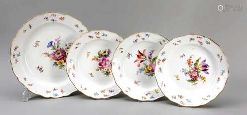 Round bowl and 3 plates, Meissen, pommel swords, 1850-19245, 1st quality, new cut shape,polychrome