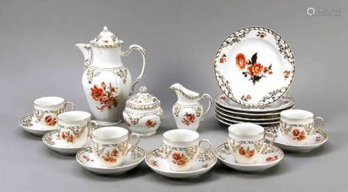 Coffee service for 6 people, 21 pieces, KPM Berlin, mark 1962-1992, 2nd quality, formRocaille,