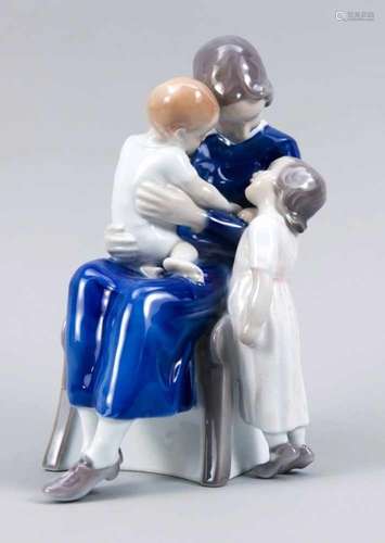 Sitting mother with two children, Royal Copenhagen, late 20th century, 2nd quality,designed by