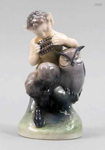 Faun with owl, Royal Copenhagen, Denmark, 1960-79, 1st quality, designed by ChristianThomsen, u.