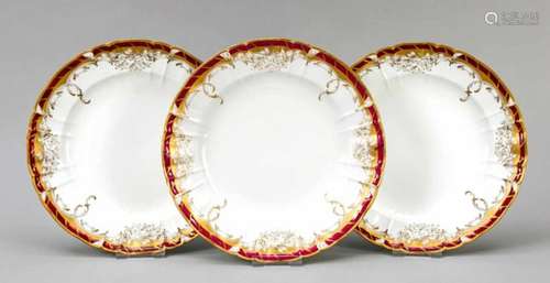 Three deep plates, KPM Berlin, beginning. 20th century, 1st quality, red piainters mark,shape