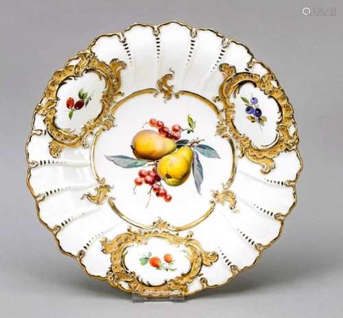 Splendor plate, Meissen, mark 1850-1924, 1st quality, model no. F152A, polychrome fruitpainting in