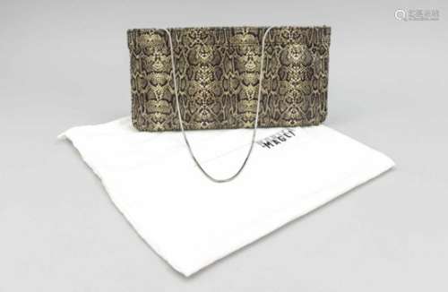 Clutch, Handtasche Monica by Magli, Italien. Schlangenleder-Imitat in Braun-Beige, dünne,