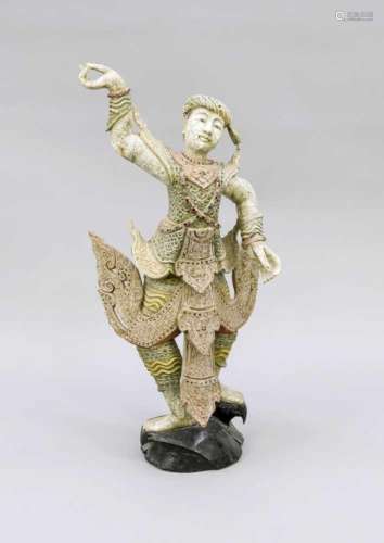 Male temple dancer, Thailand, late 20th century, wood, polychrome painted, with beaded andmirror