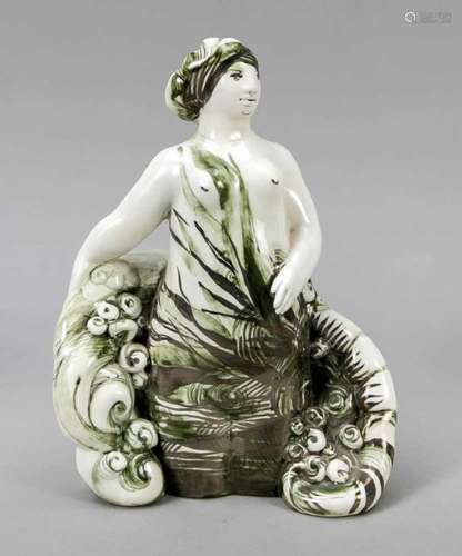 Mermaid, Meissen, late 20th century, 1st quality, highly stylized figure of a copulentwoman with a