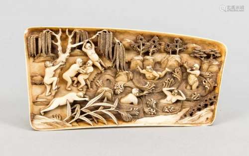 Filigree ivory carving, China, probably 19th century. It is a flat bowl or a small tray,the shape of