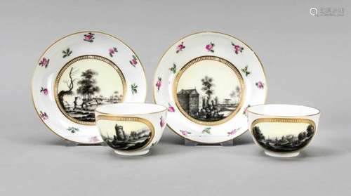 A pair of collecting cups with subtitles, KPM Berlin, around 1800, shape antique smooth,landscapes