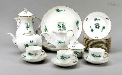 Coffee / tea service for 12 people, 42 pieces, Meissen, brand after 1950, 2nd quality,green court