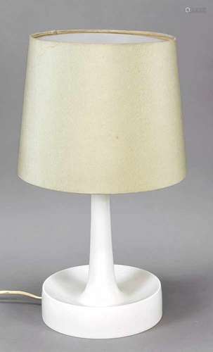 Table lamp, Rosenthal, brand after 1957, white base, electric, beige fabric flange shade,h. 47