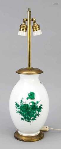 Table lamp, baluster vase with green flower painting, decor Maria Theresia, AugartenVienna, 20th