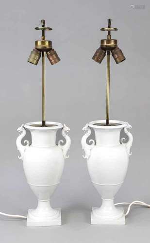 Pair of lamps, KPM Berlin, marks 1962-1992, 2nd quality, as lamp base the French vase bySchinkel,