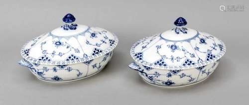 Two oval tureens with lid, Royal Copenhagen, mark since 1923, 1st quality, decor BlueFluted Full