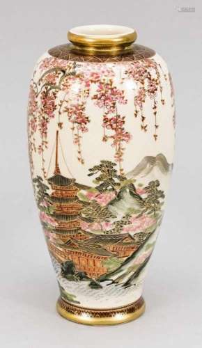 Satsuma vase, Japan, mid-20th century. Shouldered shape with all-round landscape vaseusing plenty of