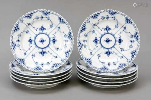 Ten dinner plates, Royal Copenhagen, mark since 1923, 1st quality, decor Blue Fluted FullLace in