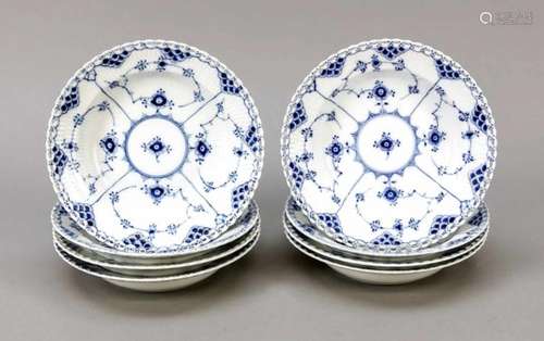 Eight soup plates, Royal Copenhagen, mark since 1923, 1st quality, decor Blue Fluted FullLace in