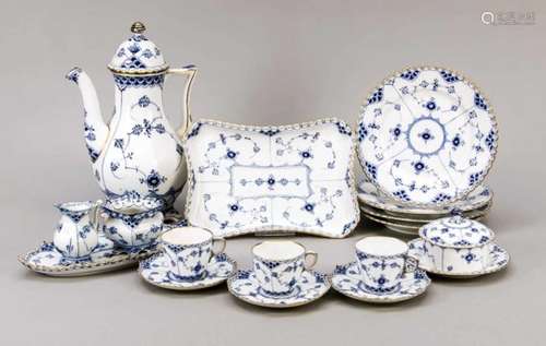 Coffee service, 33 pcs., Royal Copenhagen, marks since 1923, 1st quality, decor BlueFluted Full lace