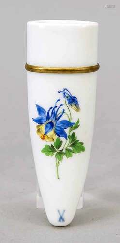 Car vase, Meissen, 20th century, 1st quality, quiver shape, polychrome flower painting onthe