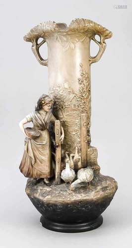 Large ceramic vase, Johann Maresch, Usti nad Labem, Bohemia, around 1900, terracotta,painted in gray