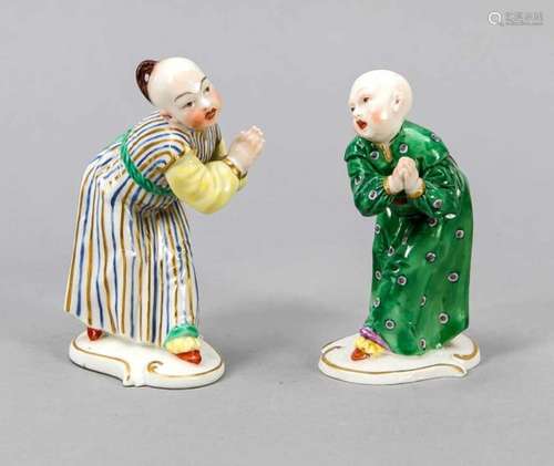 Two asking Chinese, Nymphenburg, 20th century, designed by Anton Bustelli around 1757, ona curved