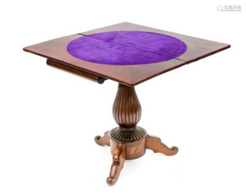 Biedermeier-Konsol-/Spieltisch um 1830, Mahagoni massiv/furniert, aufklappbare Platte mitrunder