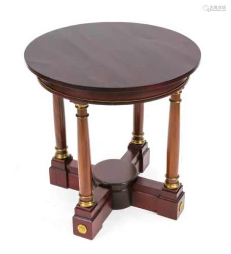Runder Tisch im Empire-Stil um 1900, Mahagoni massiv/furniert, Messingbeschläge, H. 70 cm,D. 70 cm