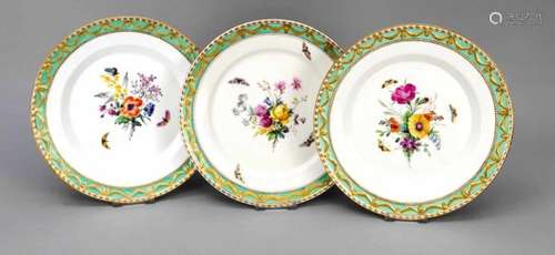 Three plates, KPM Berlin, 19th century, Kurland shape, design for the last Duke of Kurlandaround