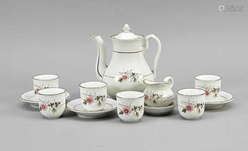 Doll's china set, 12 Pieces, prob. Silesia, around 1900, polychrome flower painting withgilding,