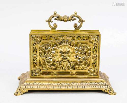Schreibtischaufsatz/Briefehalter, Ende 19. Jh., Bronze vergoldet. Rechteckige, profilierteund