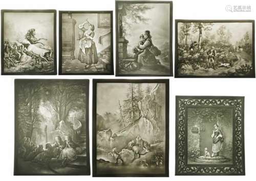 Seven lithophane plates, Plaue, Thuringia, 20th century, various motifs, model no. 1150,dimensions