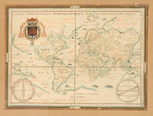 Two facsimiles, hydrographic world map ''Carte universelle hydrographique Faitte par JeanGuerard,
