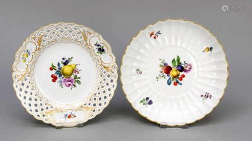 Fan bowl and plate, Meissen, breakthrough plate, after 1970, 1st quality, model no. 54802,polychrome