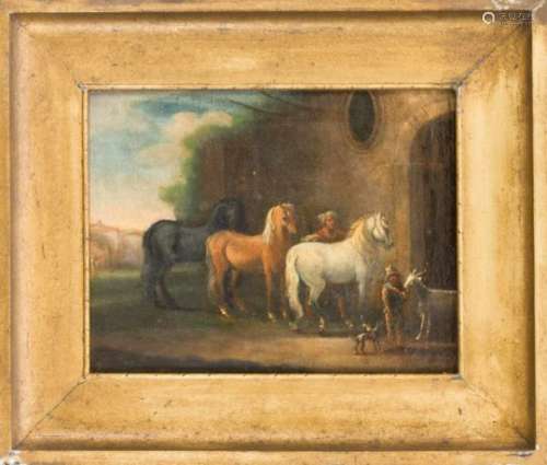 Dutch painter of the 17th century, pair of paintings in the style of Philips Wouwermanwith horses