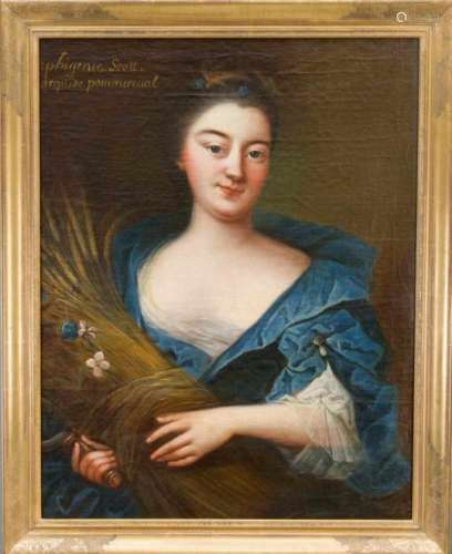 French portrait painter of the 18th century, breast portrait of Marguerite Iphigénie Scottde La